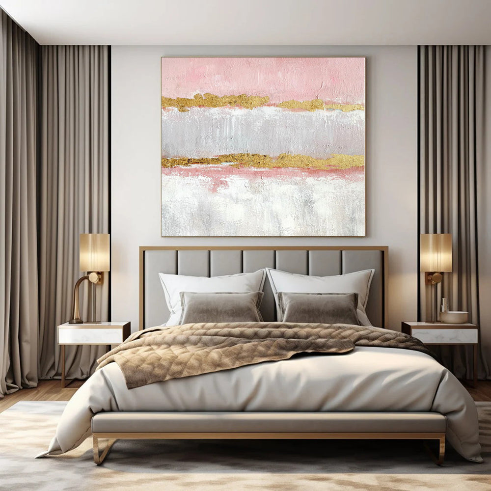 “Pink - Gray - Gold Striped Abstract” Minimalist Acrylic Art CT0207
