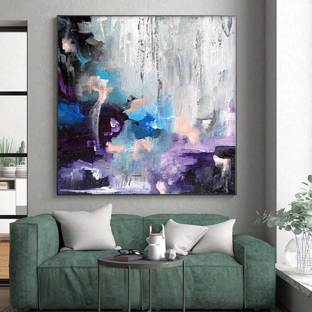 “Colorful Cascade” - Abstract Painting with Blue, Purple, Orange, Gray CT0069