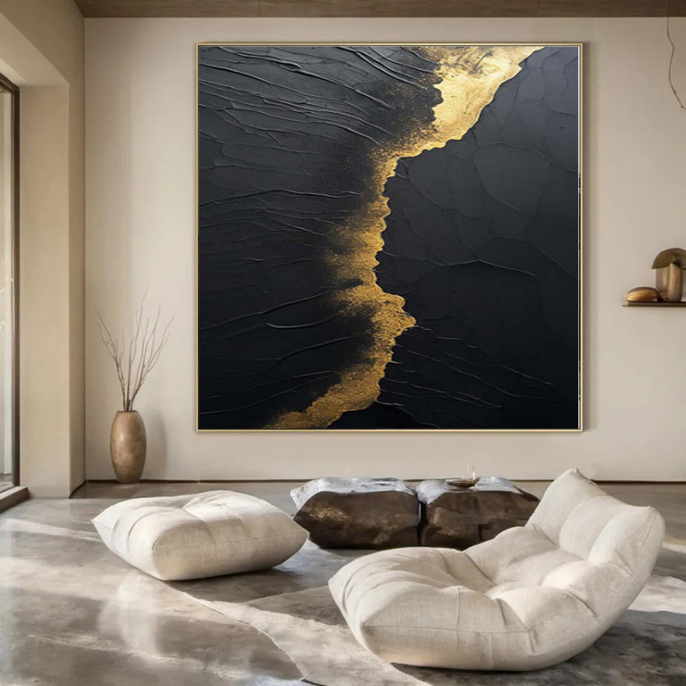 “Black and Gold Textured Cracks” Relief - Style Acrylic Art CT0167