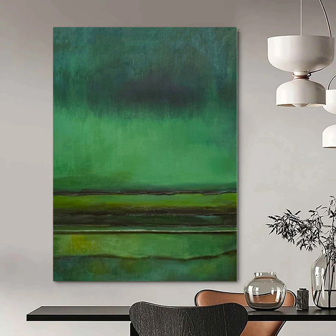 “Green - Teal Abstract Layers” Minimalist Acrylic Art CT0190