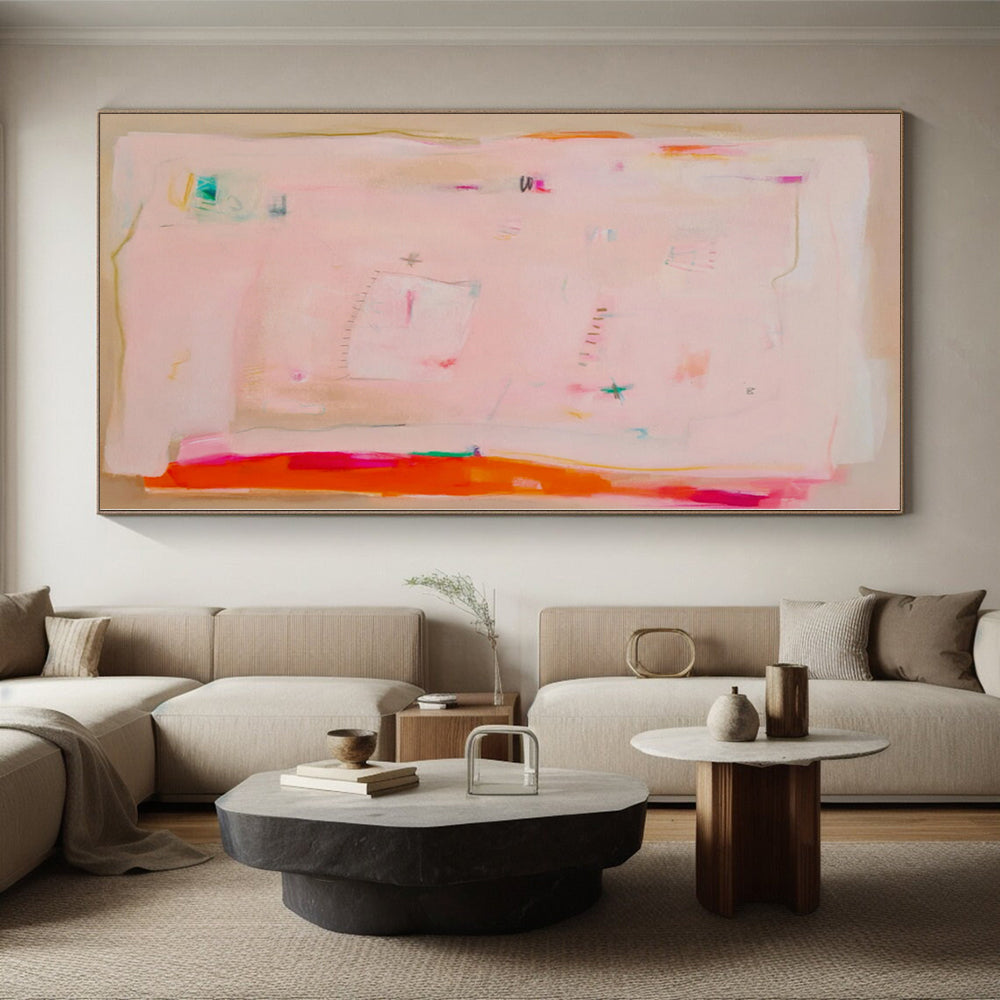 “Soft Pink Patches” - Abstract Art with Pink, Orange, Green, Blue, White CT0078