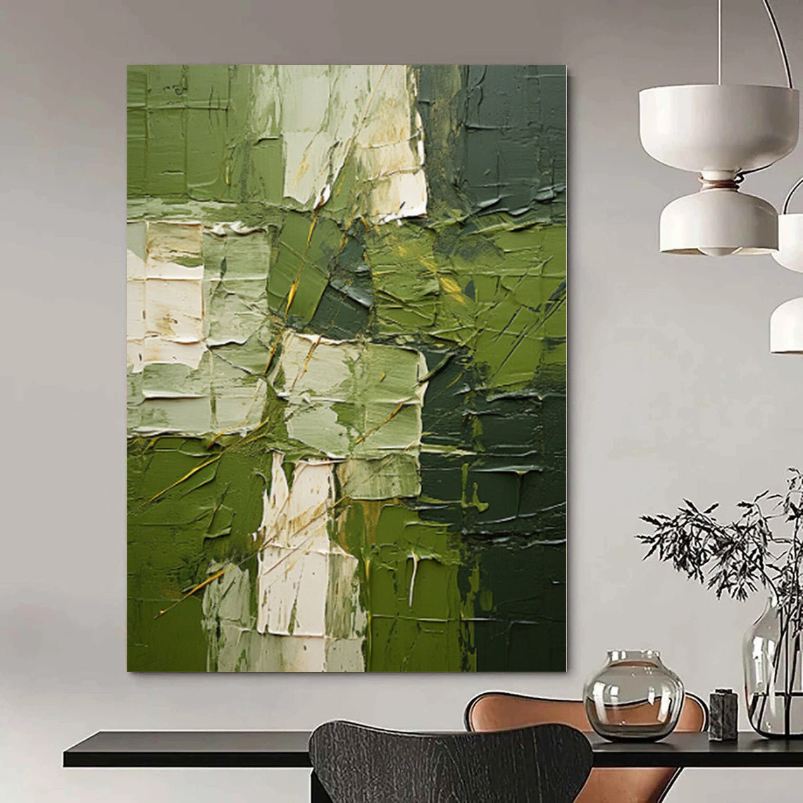“Textured Green Abstract Layers” Impasto - Style Acrylic Art CT0187