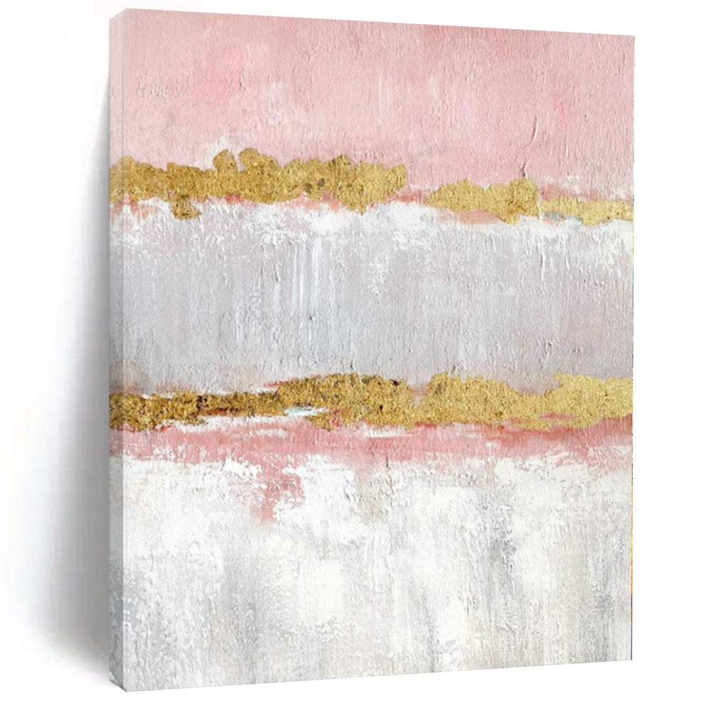 “Pink - Gray - Gold Striped Abstract” Minimalist Acrylic Art CT0207