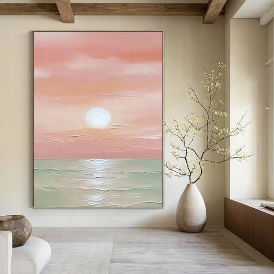 “Pink - Orange Sunset Over Sea” Landscape - Style Acrylic Art CT0184