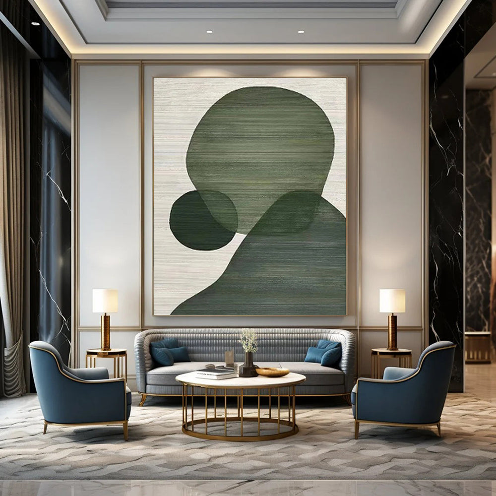 “Green Shapes on Light Background” Geometric Acrylic Art CT0164