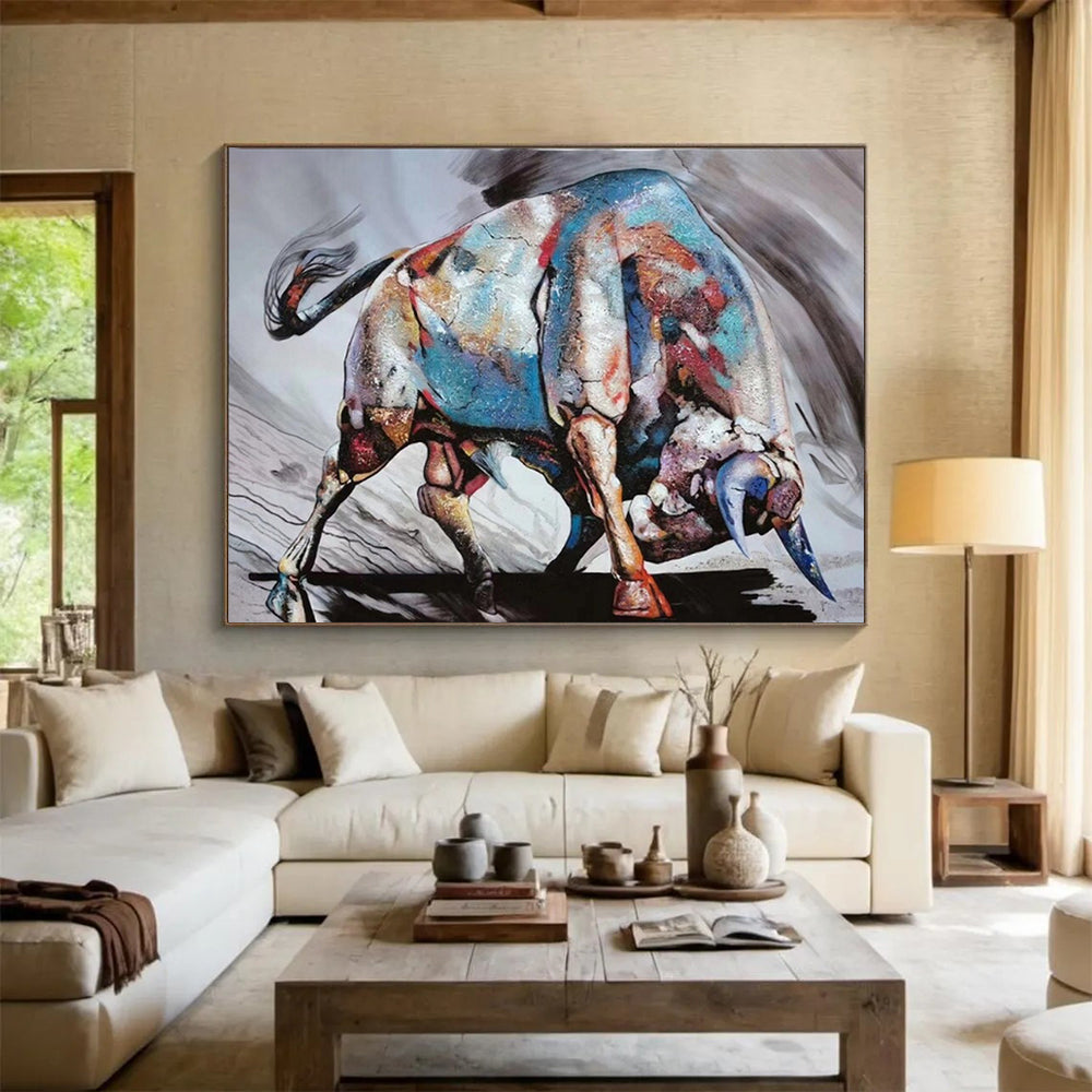 “Vibrant Bull of Colors” – Expressionistic Animal Oil Painting CT1747