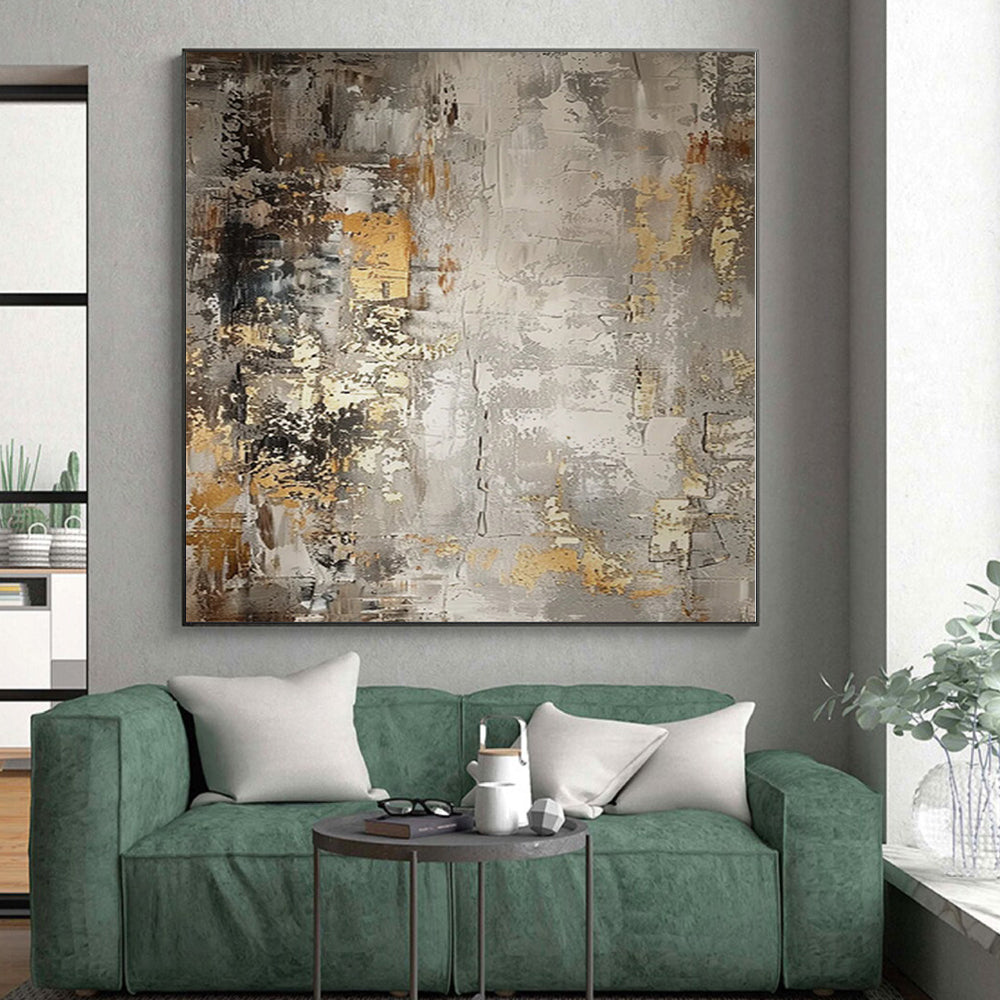“Aged Gold & Gray” - Abstract Painting with Gray, Gold, Brown CT0086