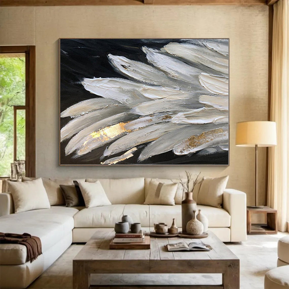 “White - Gold Feather Textures” - Abstract Nature - Inspired Art CT0431