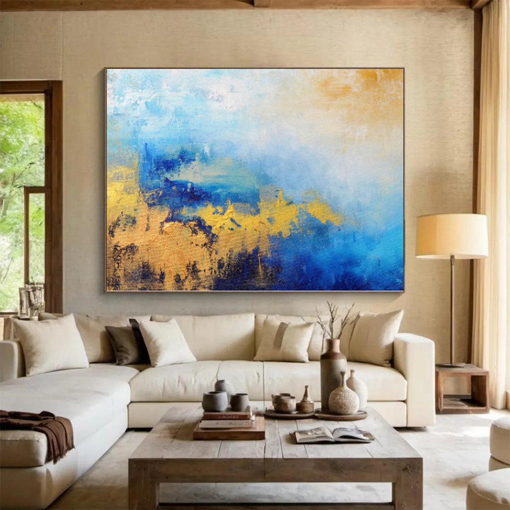 “Blue Gold Fusion” - Abstract Work with Blue, Gold, White Blends CT0018