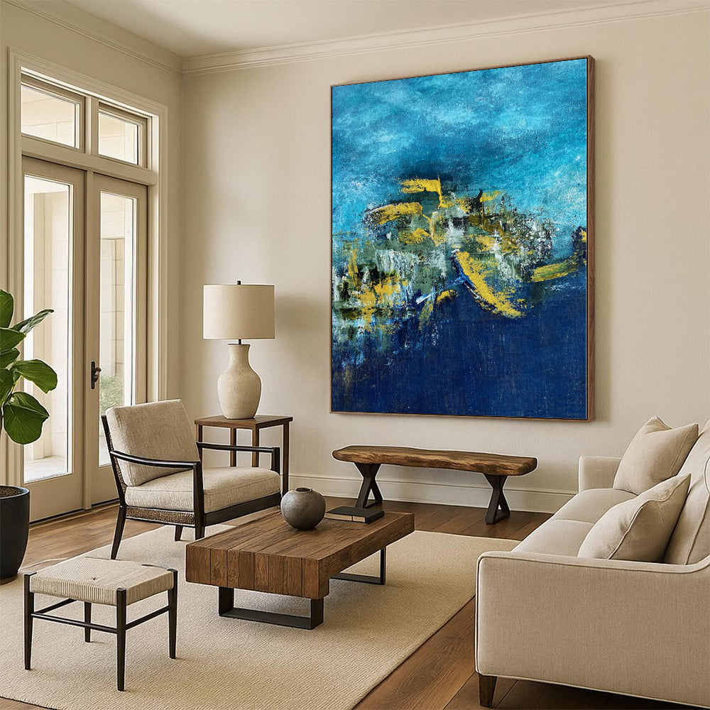 “Ocean Gold” - Abstract Painting with Blue, Yellow, Green, White CT0062