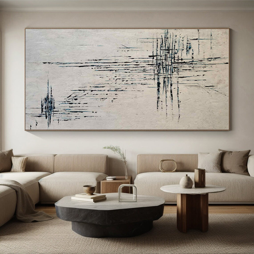 “Black - Blue Textured Lines” - Abstract Minimalist Art CT0454