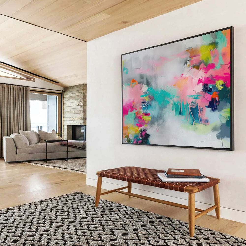 Colorful, abstract brushstrokes in pink, teal, and gray CT1682