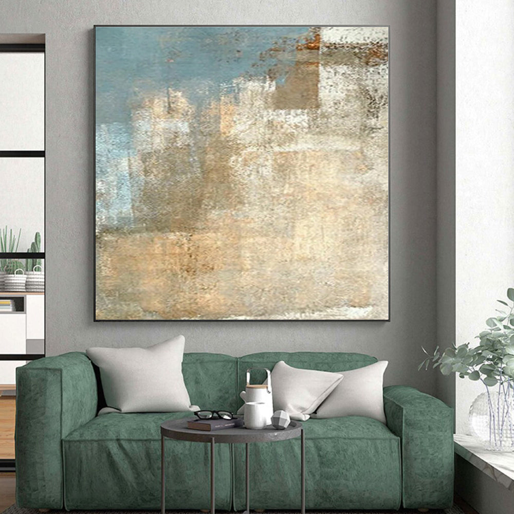 “Blue - Beige Textured Abstract”,Vintage - Inspired Abstract Oil Painting CT0568