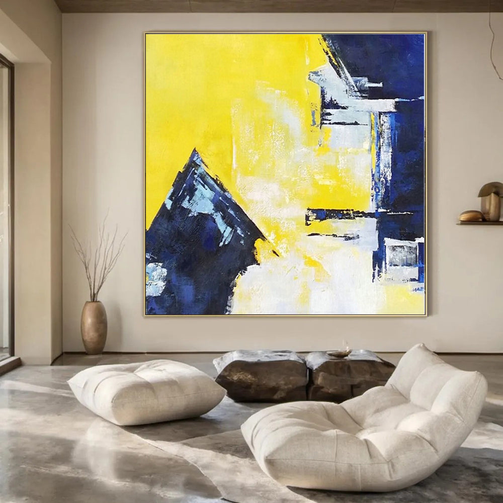 “Yellow - Blue Abstract Forms” Cubist - Inspired Acrylic Art CT0215