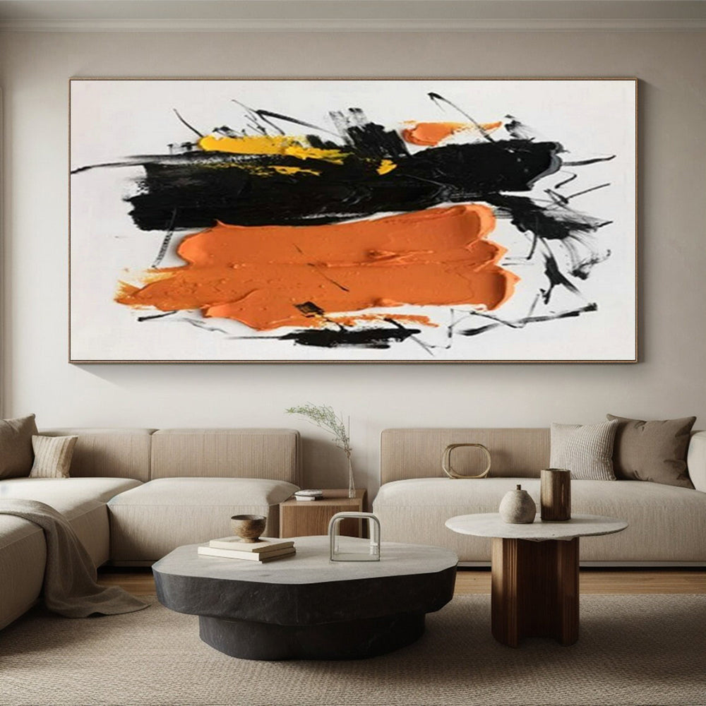 “Black - Orange - Yellow Dynamic Strokes”,Abstract Expressionist Art CT0607