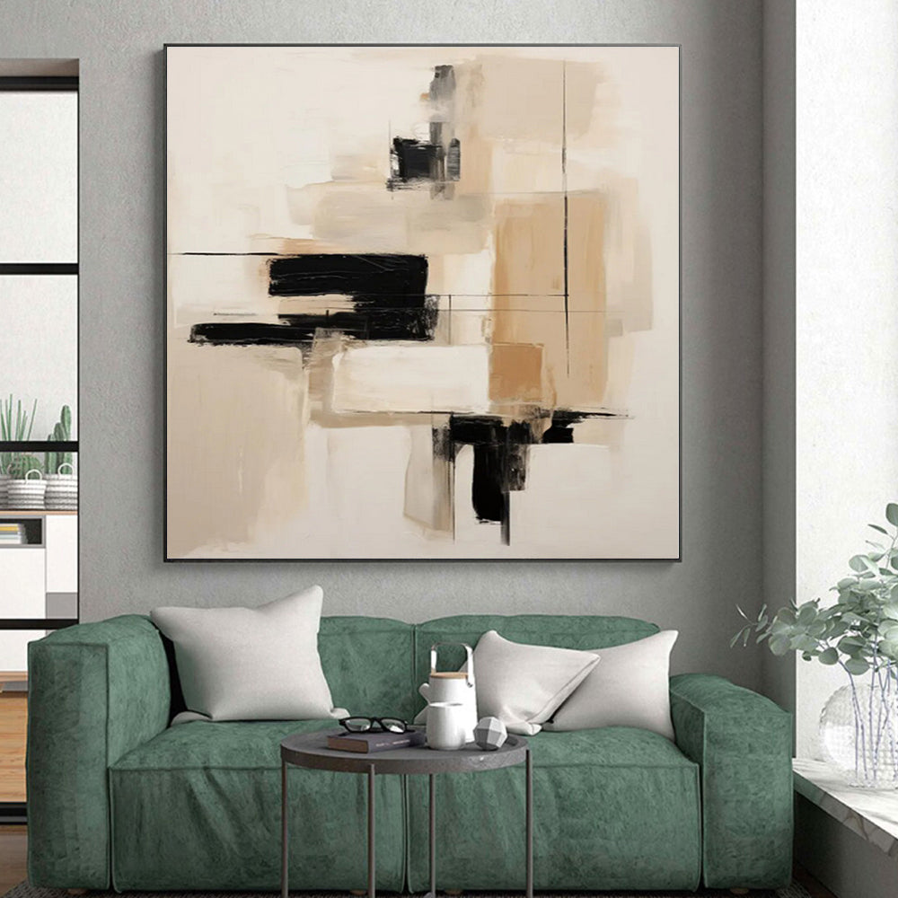 “Neutral Tones with Black Accents”,Abstract Minimalist Oil Painting CT0530