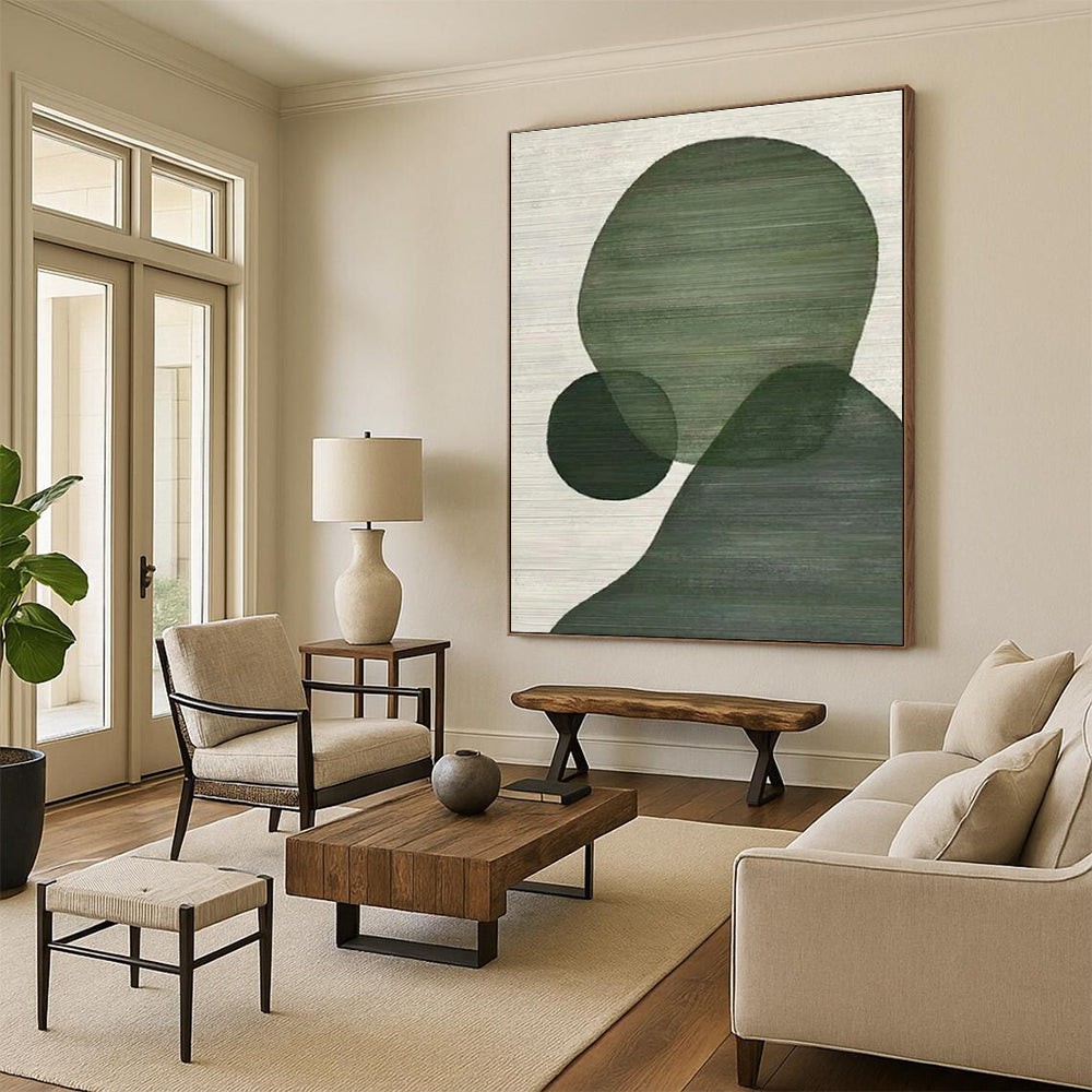 “Green Geometric Shapes”,Abstract Minimalist Acrylic Art CT0593