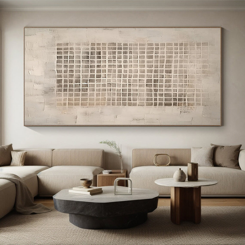 “Neutral Grid” - Abstract Work with Beige, Gray CT0091