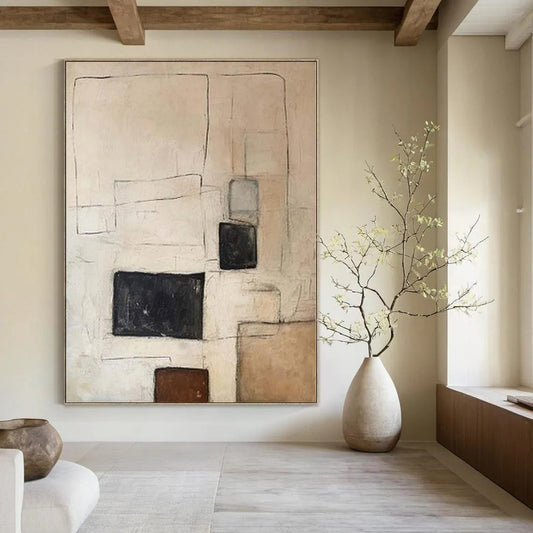 “Beige - Black - Brown Geometric Line” Acrylic Painting CT0159