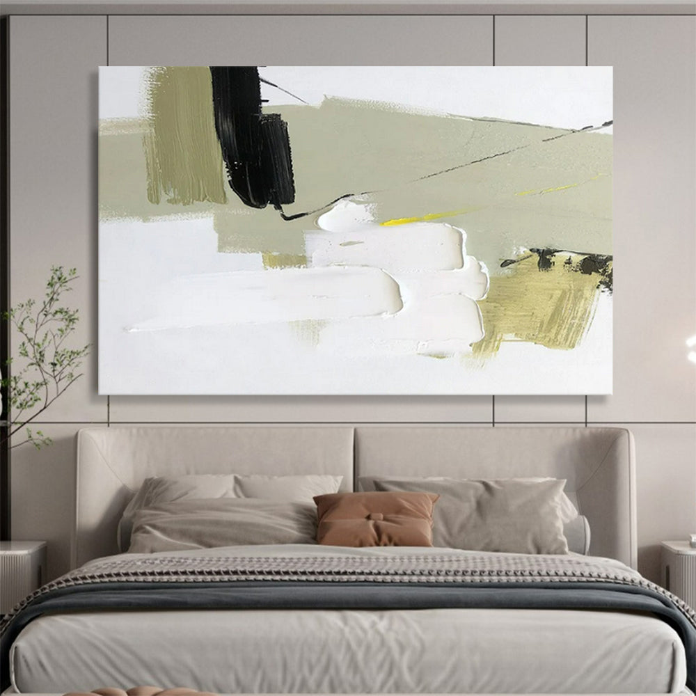 “Earthy Accents” - Black, white, beige, olive; layered blocks and thin lines CT1567