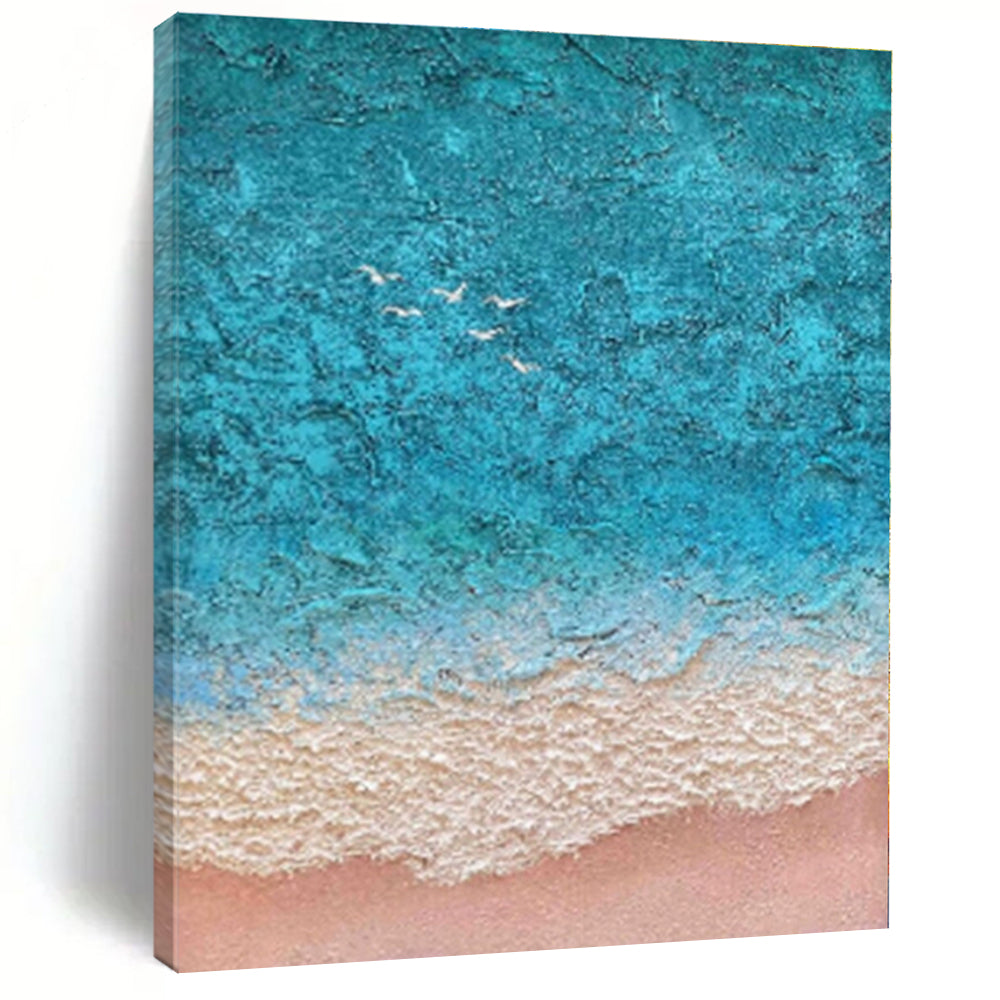 “Textured Beach Aerial”,Abstract Coastal Impasto Painting CT0563