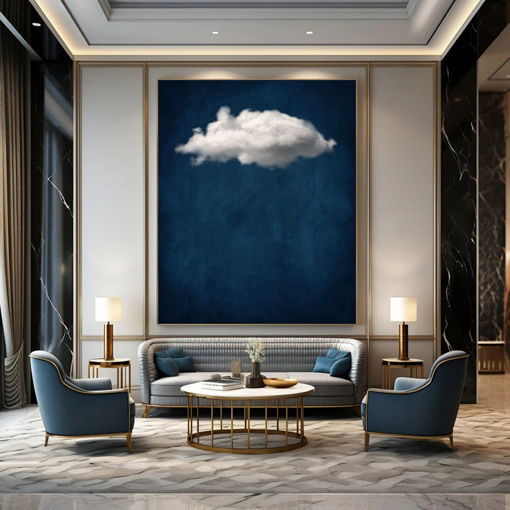 Single White Cloud Deep Blue Minimalist Sky Inspired Art CT1918
