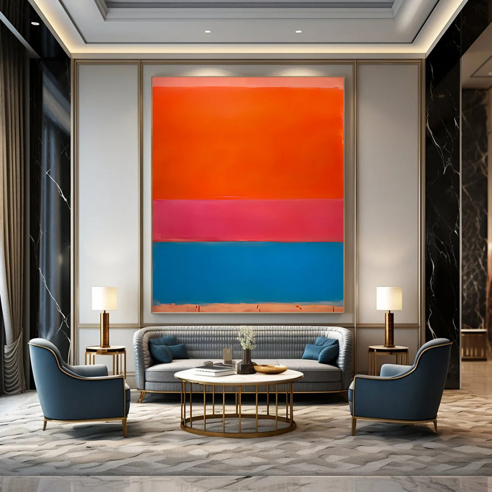 “Color Block Trio in Orange, Pink & Blue” - Classic Color Field Painting On Canvas DKH1604