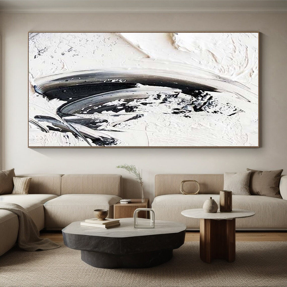 “Monochrome Drama, Thick Black - White Textures” - “Shadow Play”,Textured Acrylic Painting CT0701