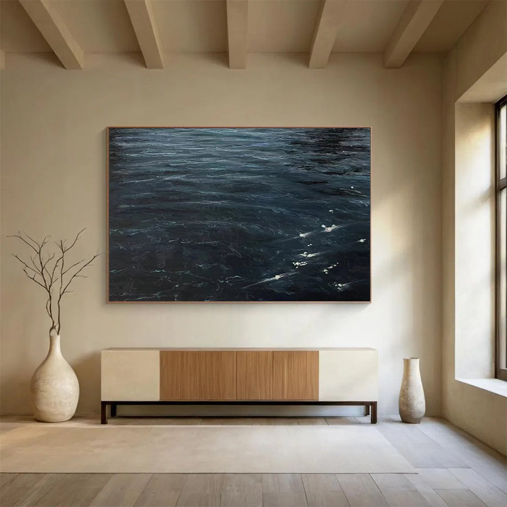 “Dark Ocean Depths” - Deep Blue & Black Realist Seascape Painting On Canvas DLZ263