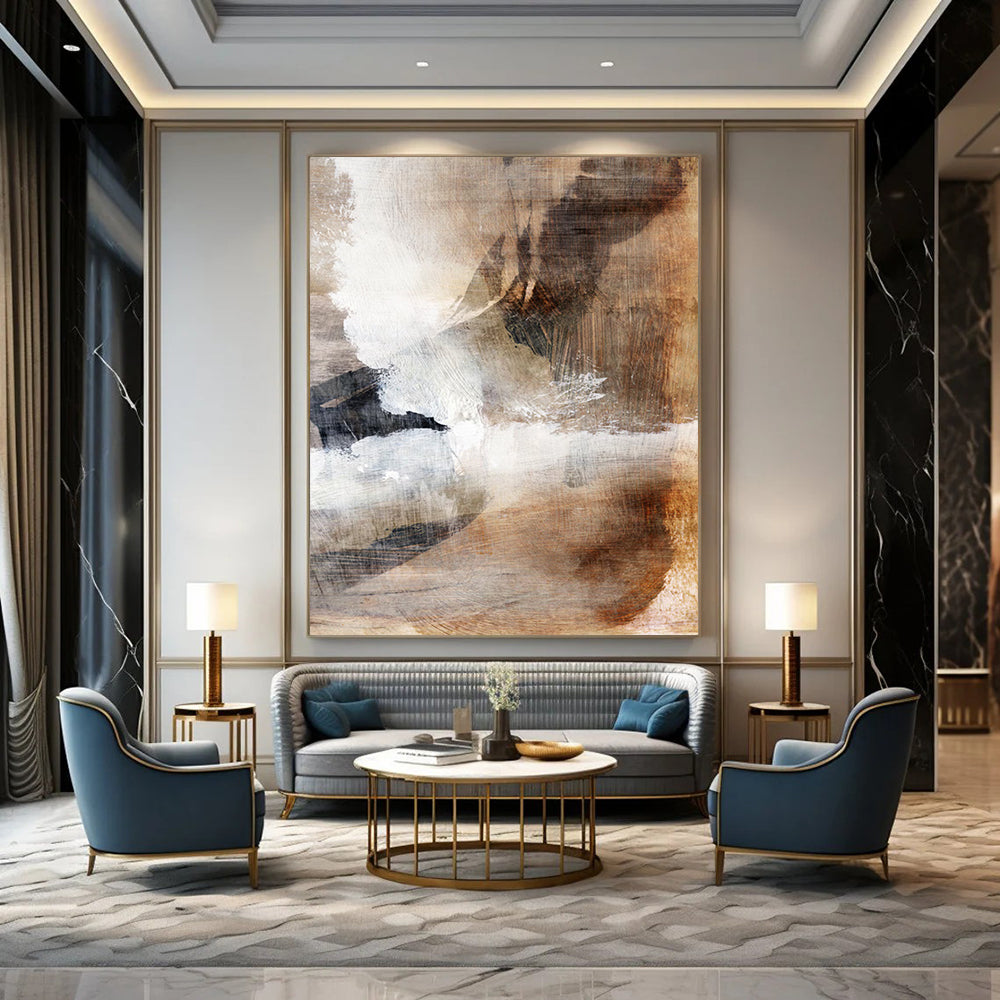 “Earthy Abstract Textures” - Brown, White, and Black Abstract Painting On Canvas DTP209