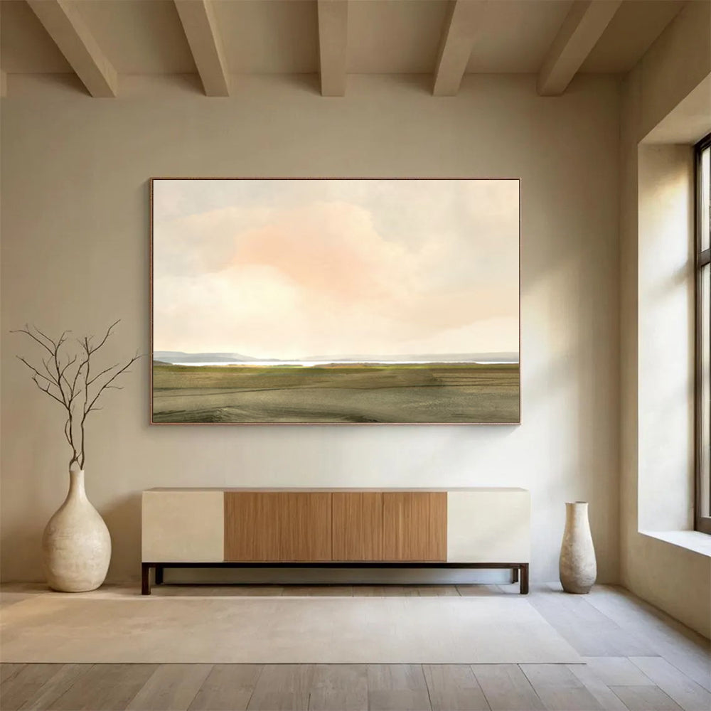 “Soft Pastel Landscape with Pink Clouds” Scenic Oil Painting On Canvas DLZ121