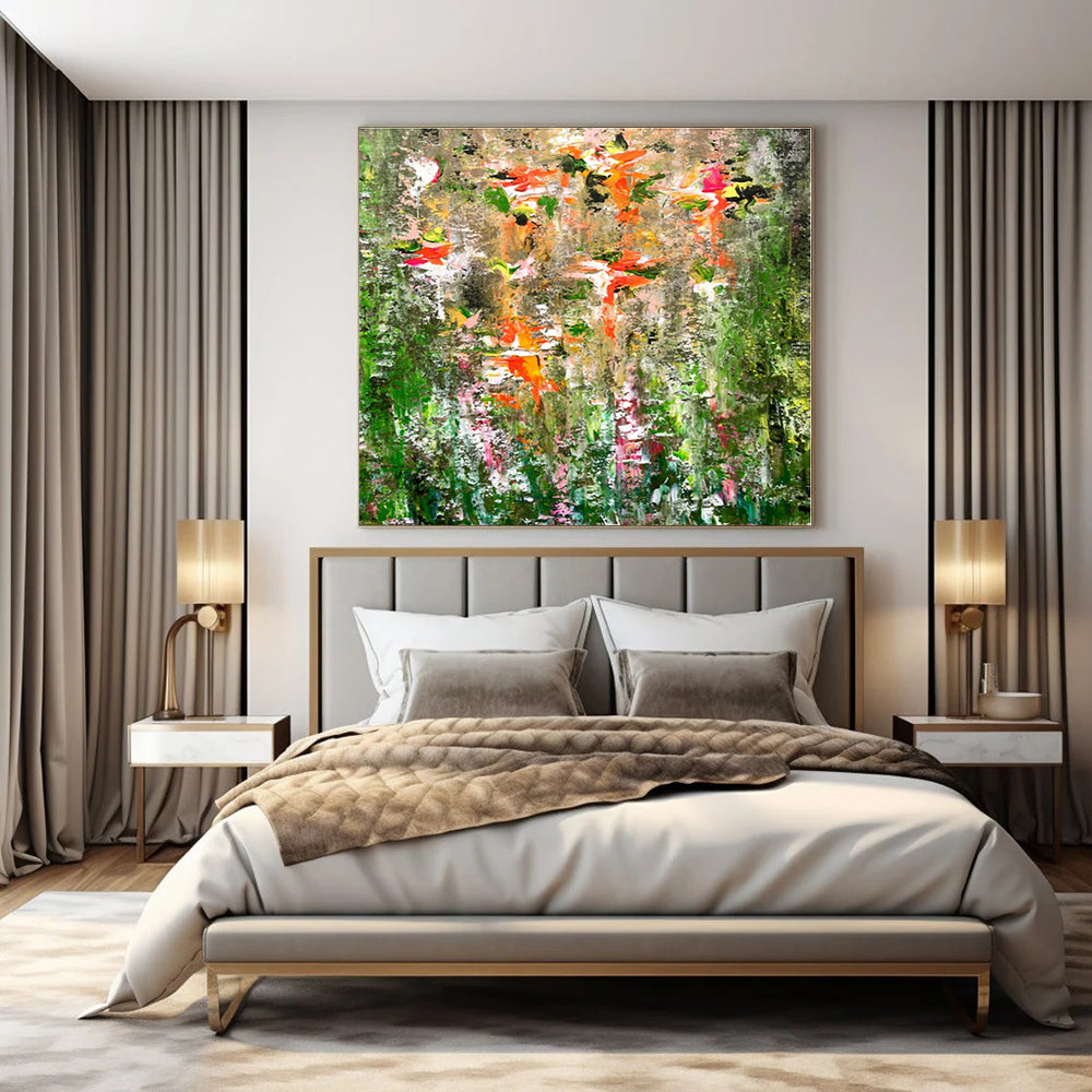 Floral Chaos on Green - Abstract Floral Oil Painting CT1236