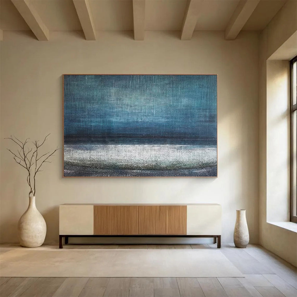 “Deep Blue Textured Seascape” Minimalist Seascape Painting On Canvas DLZ154