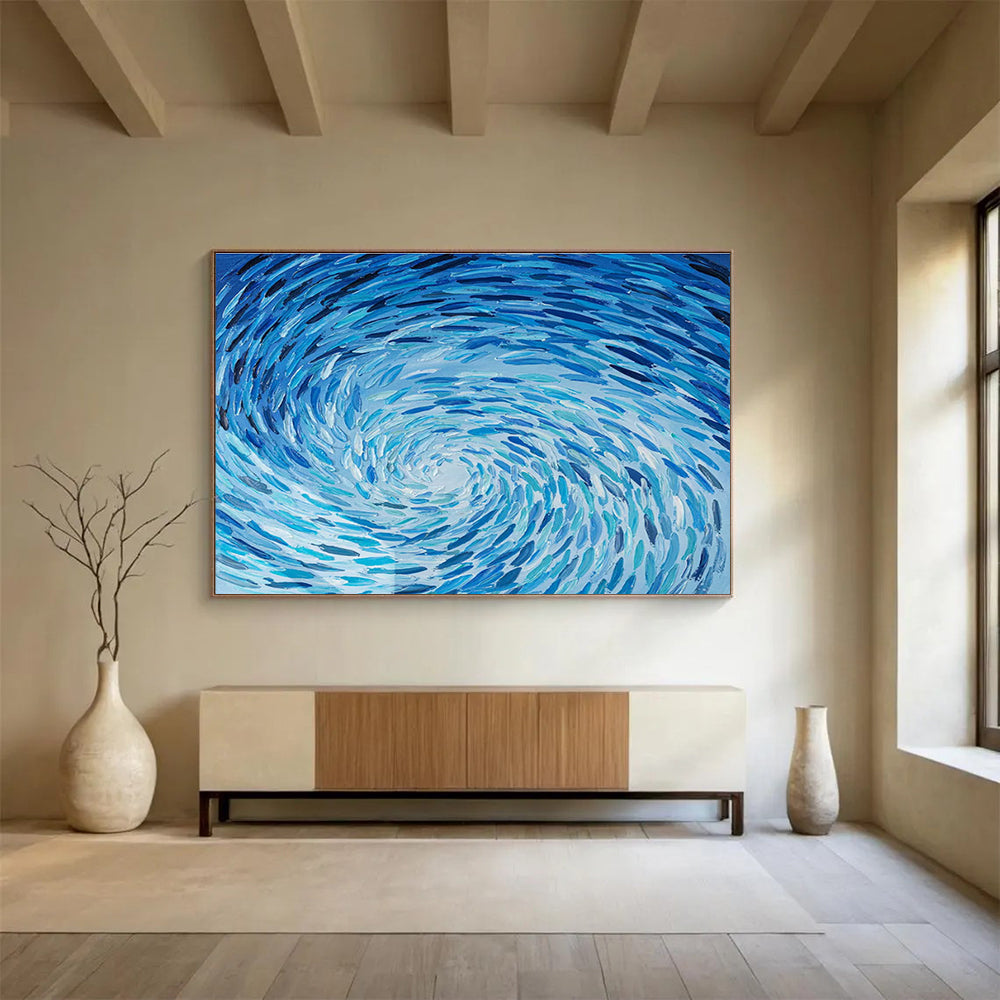 “Swirling Blue Vortex” - Dynamic Abstract Painting On Canvas DKH789
