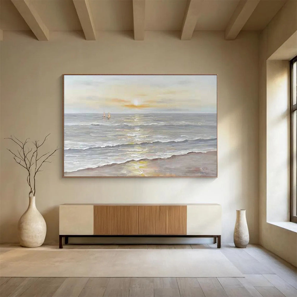 Serene Sea Sunset - Impressionist Seascape Painting On Canvas DLZ249