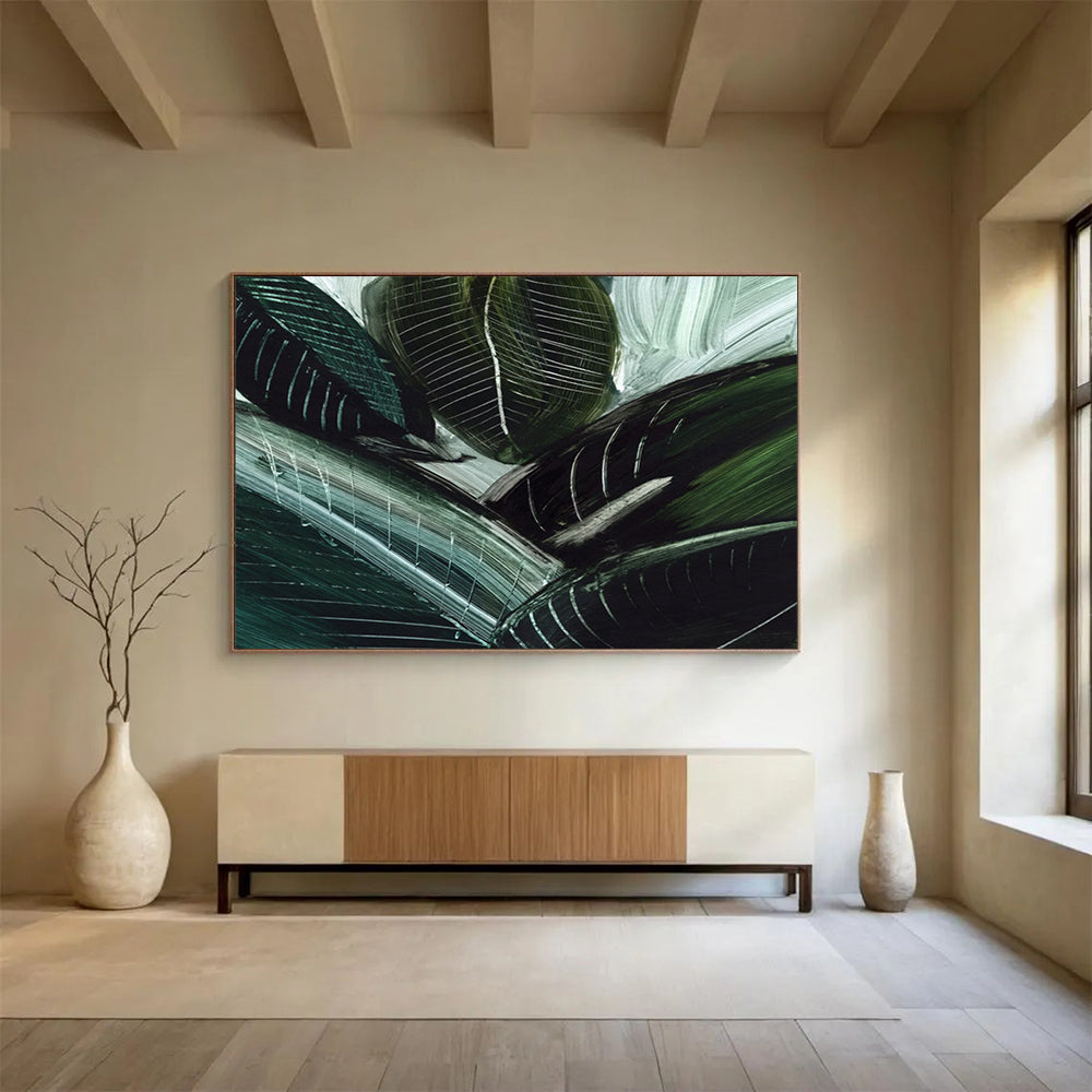 “Dark Green Leafy Abstract” Botanical Abstract Painting On Canvas DLZ144