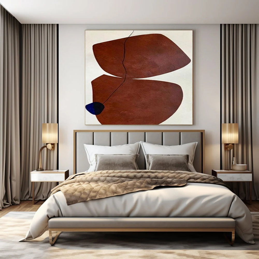 “Brown Shapes with Black Line and Blue Accent” – Minimalist Abstract Painting CT1115