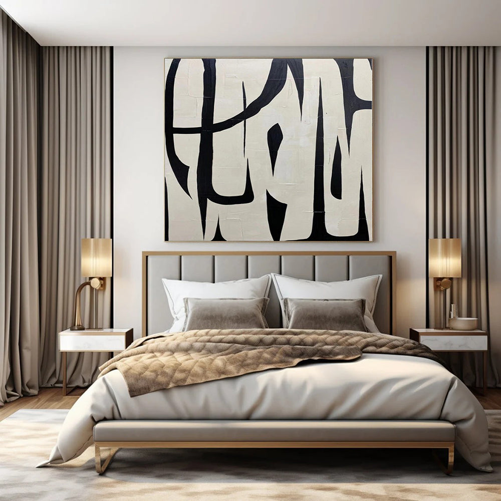 “Black - White Bold Linear Forms” – Graphic Abstract Painting CT1133