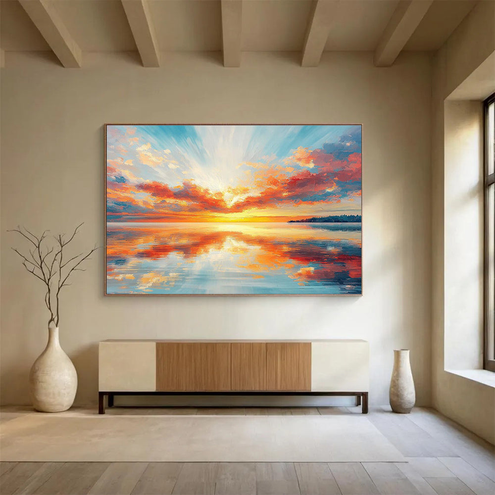 Vibrant Sunset Over Water - Impressionistic Landscape Painting On Canvas DKH622