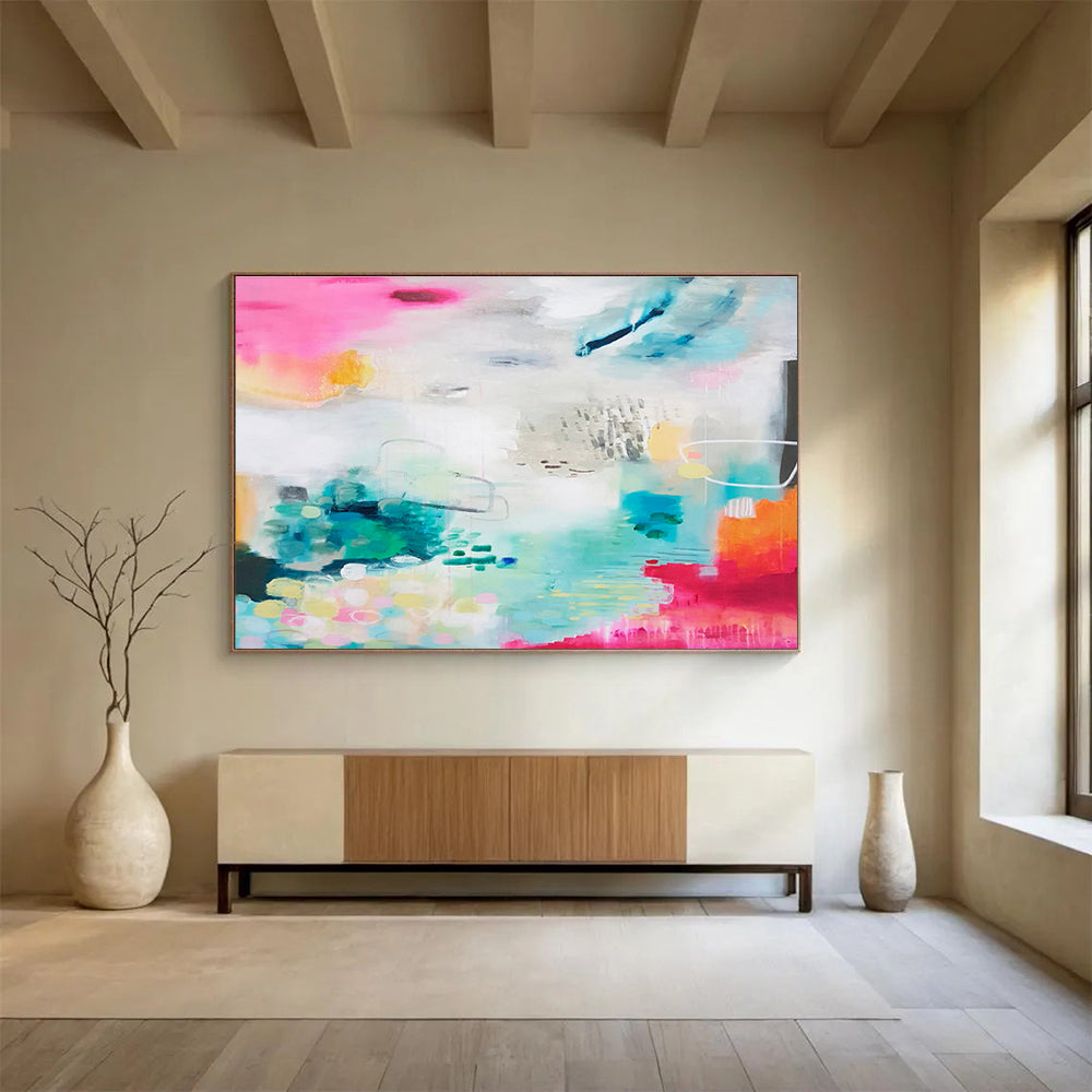 Vibrant Abstract with Pink and Blue - Dynamic Colors and Energetic Brushstrokes Painting On Canvas DKH063