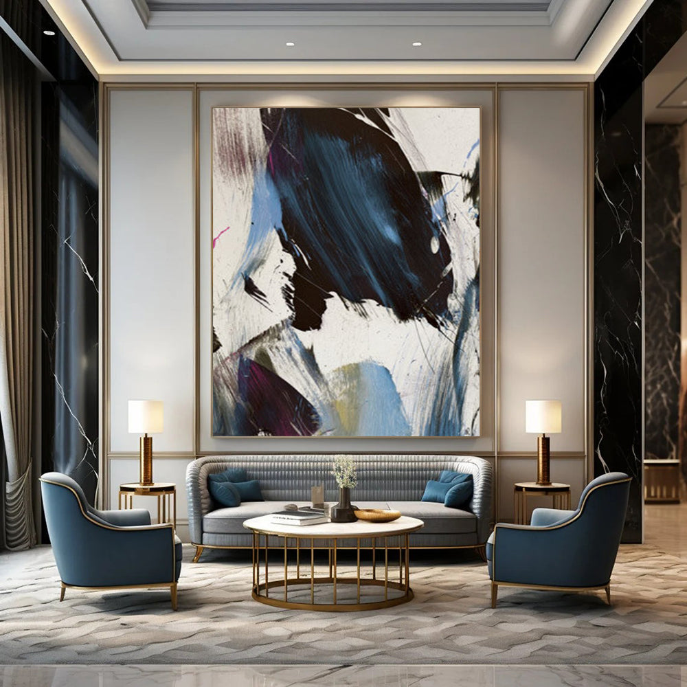 “Dynamic Black - Blue - Purple Abstract” - Abstract Expressionist Painting On Canvas DTP186