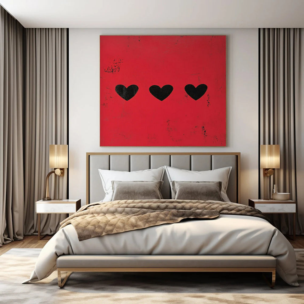 “Red - Black Heart Abstract” ,Abstract Minimalist Acrylic Art CT0950