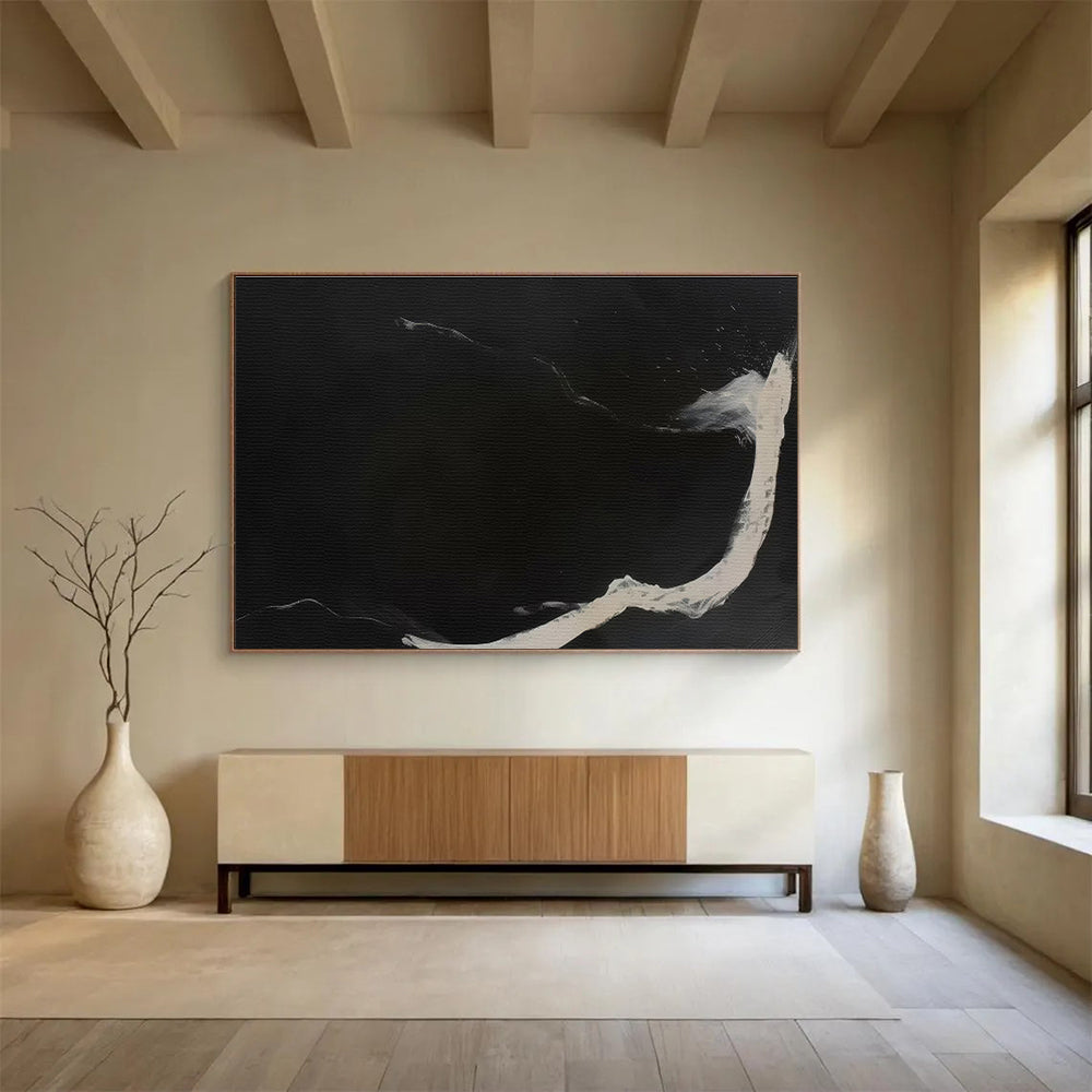 Black and White Abstract “Ethereal Night Swirls” Painting On Canvas DKH142