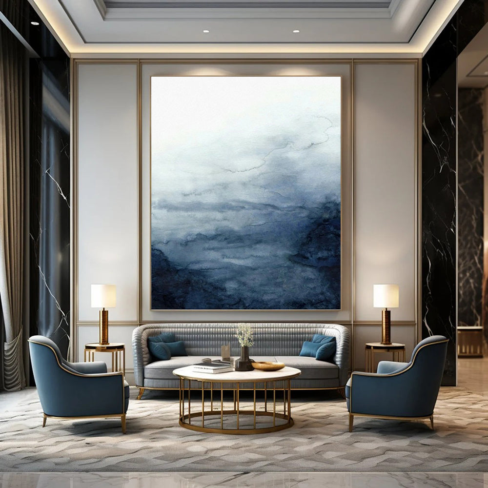 “Soft Blue - Gray Watercolor Skies” - Blue, Gray & White Abstract Sky Painting On Canvas DKH0939