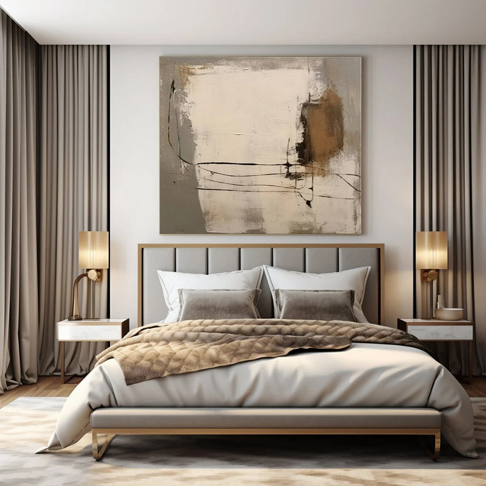 Neutral Tones with Black Lines - Abstract Expressionist Ink & Acrylic On Canvas CT1305