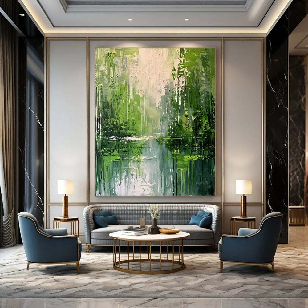 “Lush Green Forest Reflection” - Impressionist Landscape Painting On Canvas DTP002