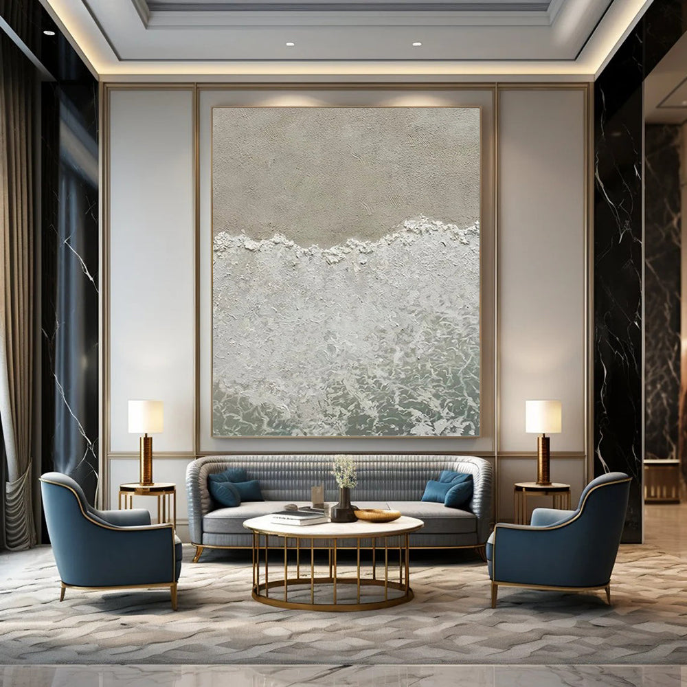 “Neutral Beach Waves - Serene Shore” Painting On Canvas DKH1127