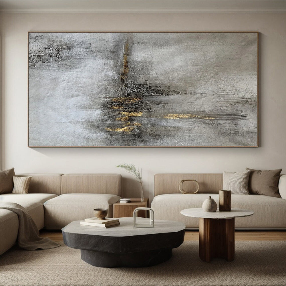 “Gold Accent on Gray” ,Minimalist Abstract Mixed - Media CT0900