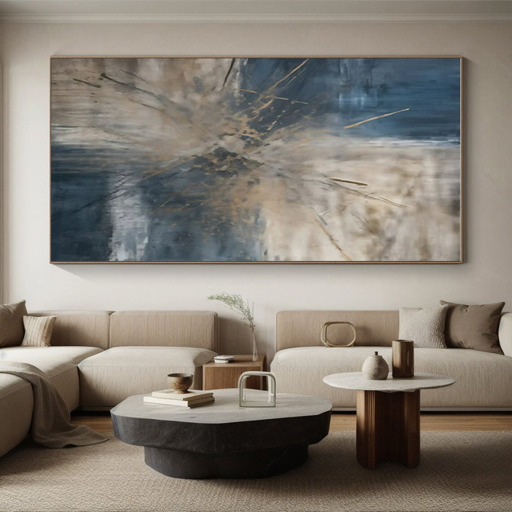“Blue - Beige Abstract Burst” ,Abstract Acrylic Painting CT0825