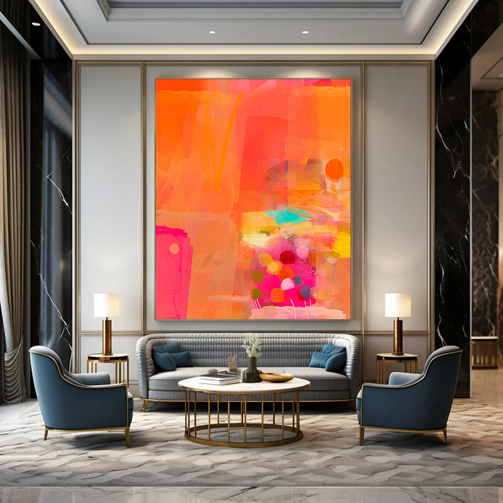“Orange and Pink Abstract Collage” - Modern Abstract Painting CT2002